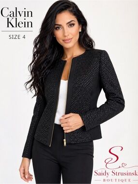 CALVIN KLEIN Black Blazer with Sleek Design and Tailored Fit/size 4